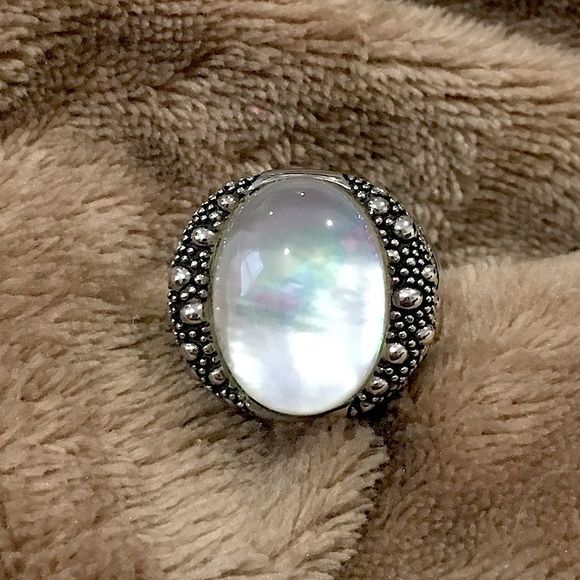 MICHAEL DAWKINS Starry Night Sterling Silver Mother of Pearl Doublet Ring 8-3/4 - Picture 8 of 14